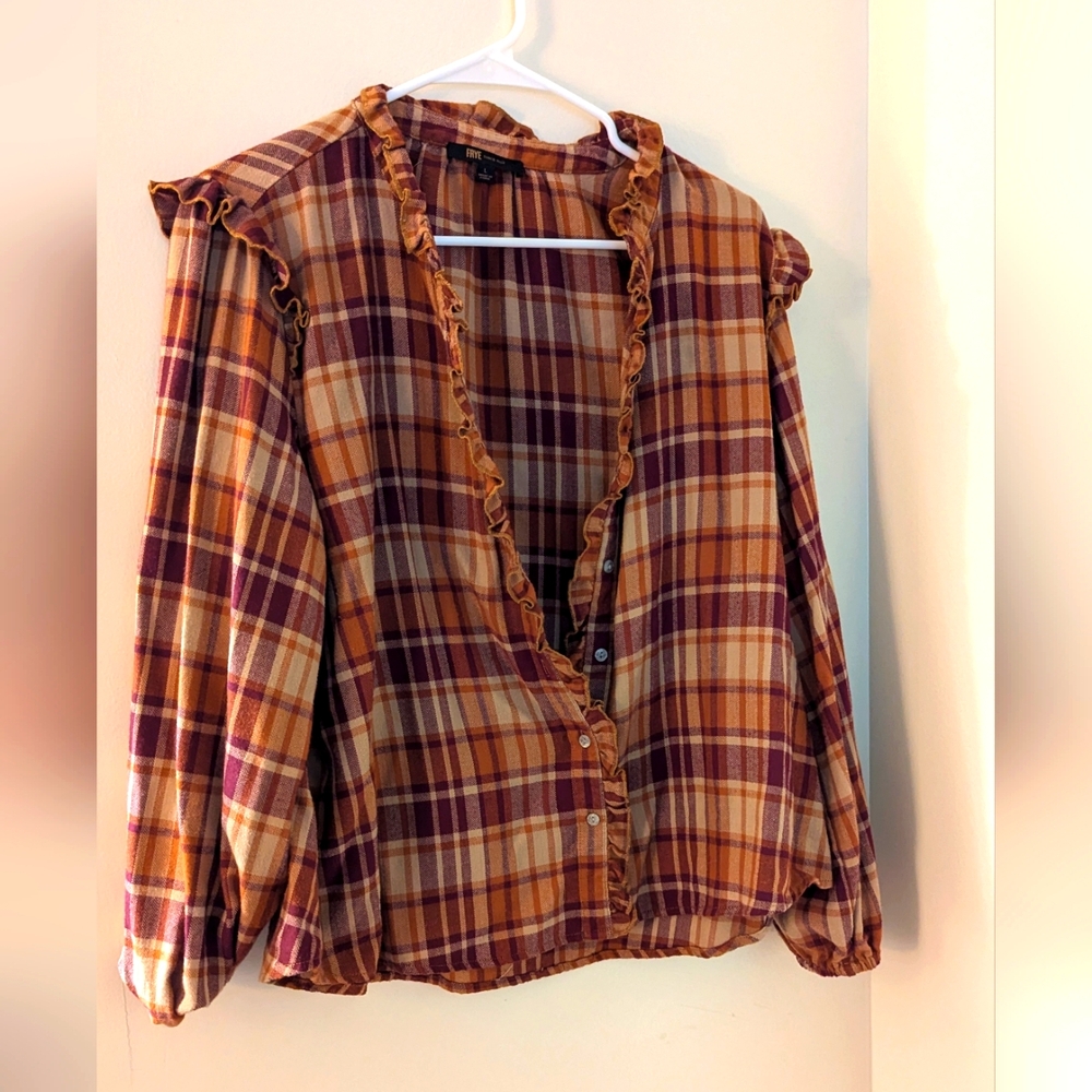 Rust magenta plaid ruffle flannel
